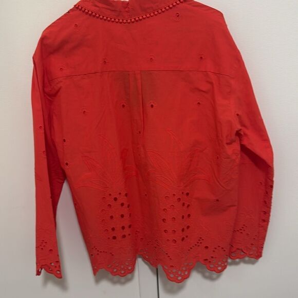 NWT Cynthia Rowley Woman’s Eyelet Embroidered Cotton Blouse in Red. Size XS. - Picture 4 of 11